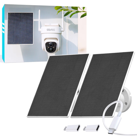 SOVMIKU Vicohome 5V panel front view powering outdoor security cameras with efficient solar charging.