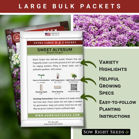 Sow Right Seeds alyssum border-fill seed pack ready for garden borders.
