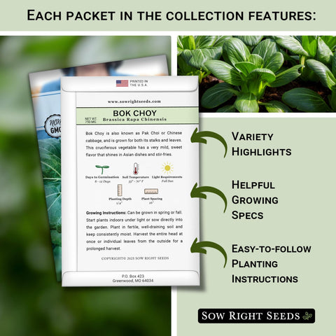 Sow Right Seeds Bok Choy seed packet for quick, crisp stir-fries.