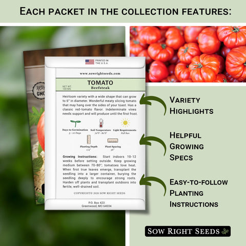 Sow Right Seeds beefsteak-style tomato seed packet front for home garden