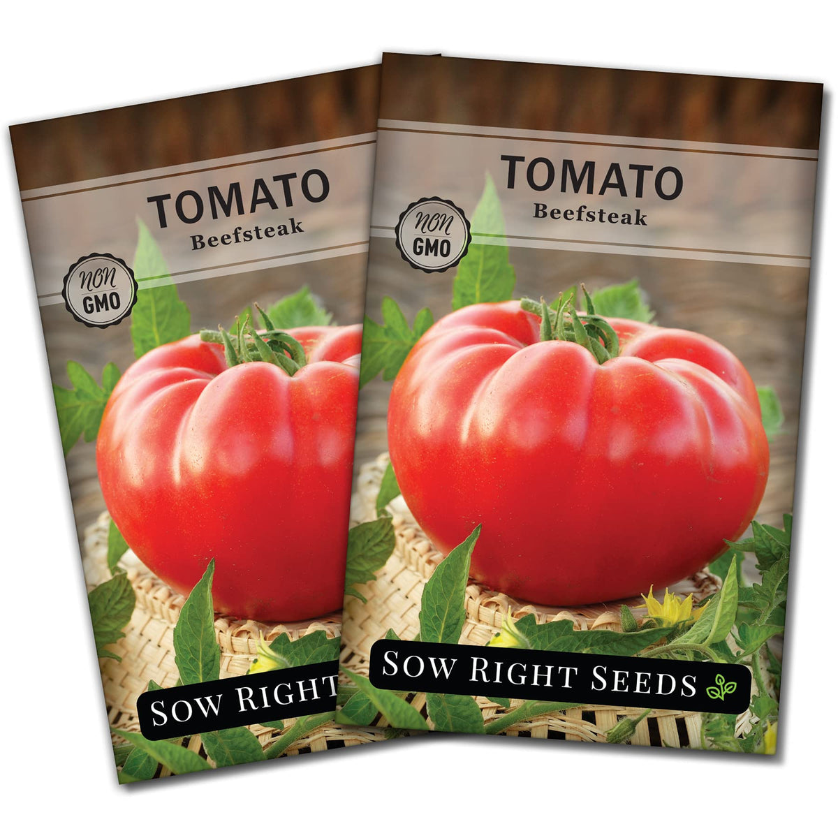 Sow Right Seeds Beefsteak tomato seed packet for home gardening and heirloom flavor.