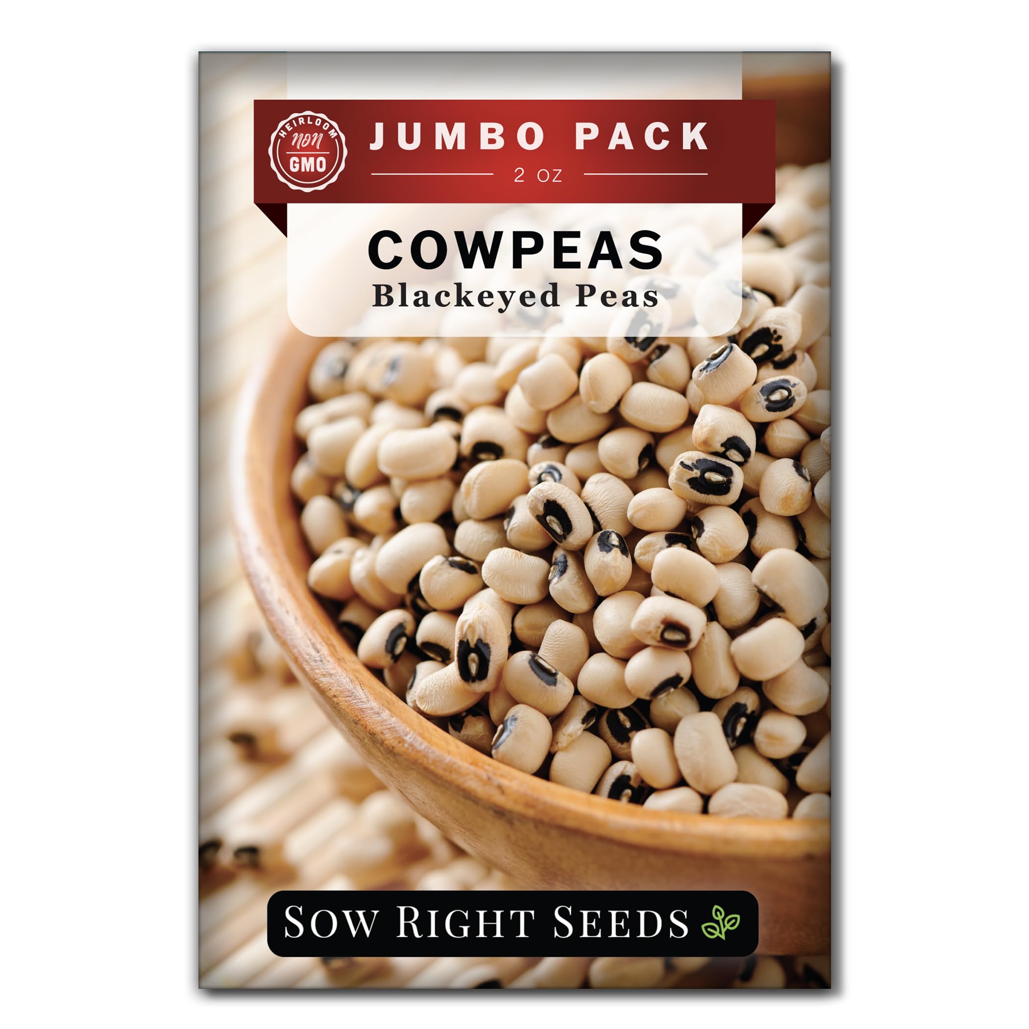 Sow Right Seeds bulk black-eyed cowpea seeds in a packet for home garden harvest.