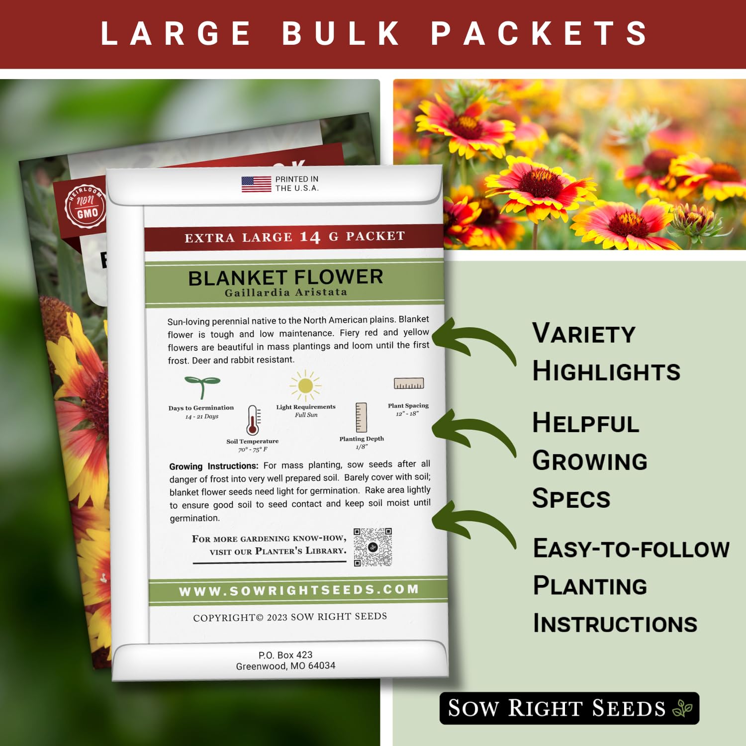 Sow Right Seeds blanket flower blooms add heat-tolerant color to beds.