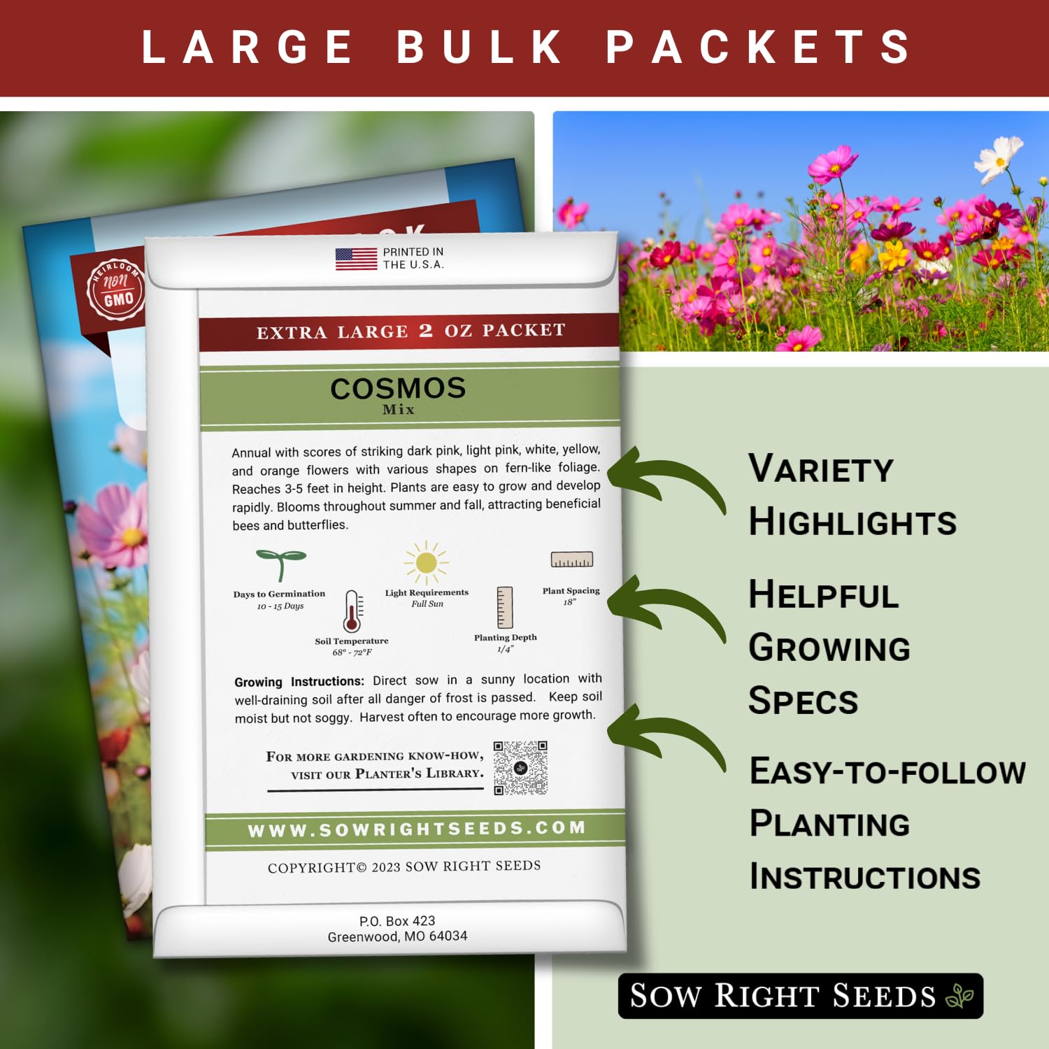 Sow Right Seeds cosmos flowers pink and white add color to borders.