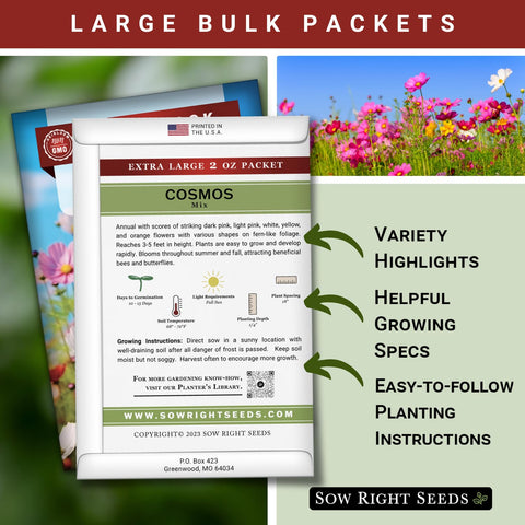 Sow Right Seeds cosmos flowers pink and white add color to borders.