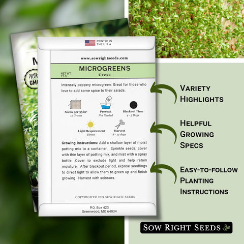 Ready-to-harvest cress microgreens in 8–12 days from Sow Right Seeds.