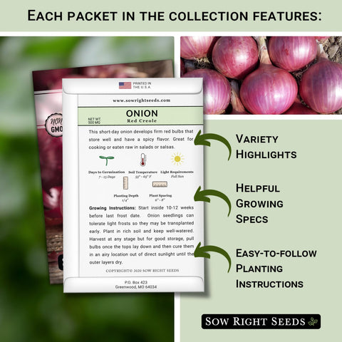 Sow Right Seeds Crystal White Wax onion seed packet for crisp, versatile onions.