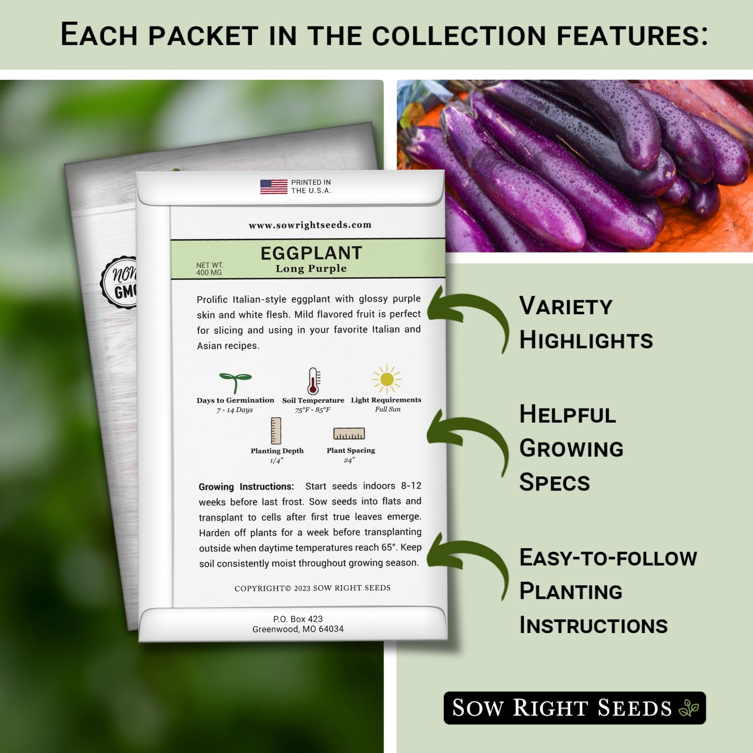 Sow Right Seeds Casper eggplant seeds ideal for containers.