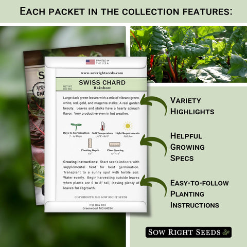 Sow Right Seeds Fordhook Swiss chard seeds for sturdy, flavorful greens