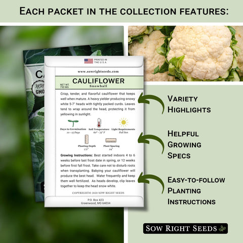 Sow Right Seeds Green Macerata cauliflower packet for reliable yields