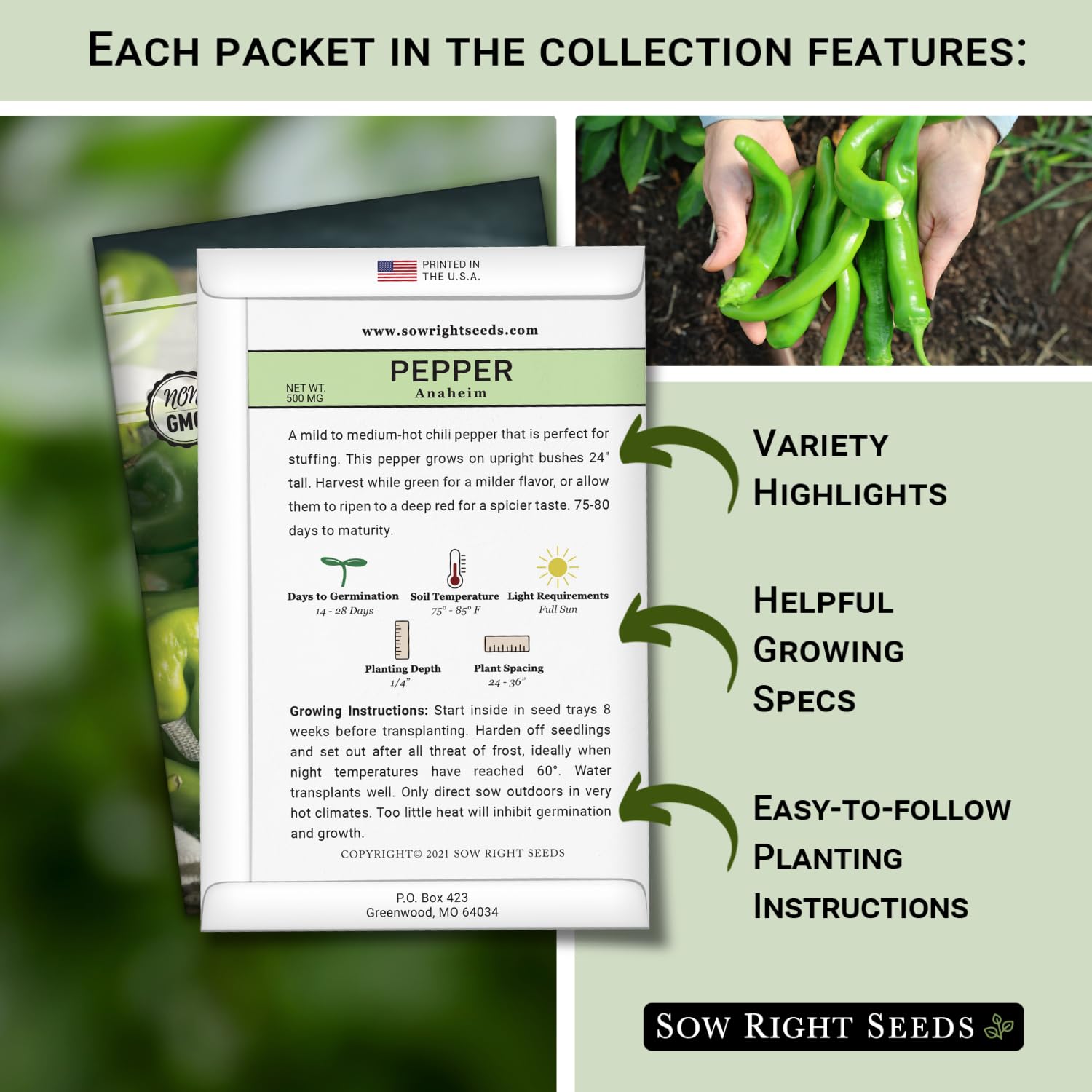 Sow Right Seeds hot and sweet pepper collection packets ideal for versatile fresh meals