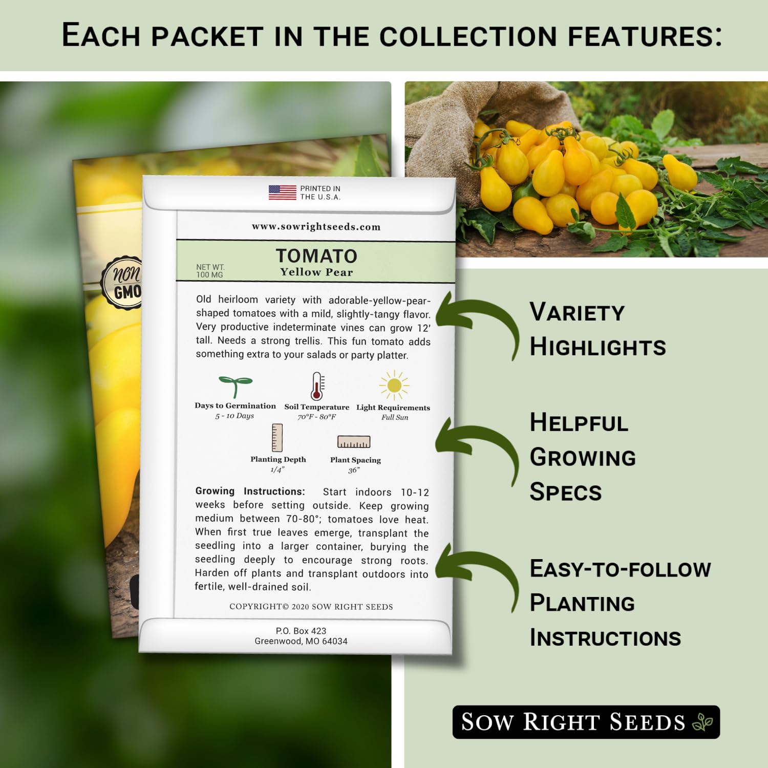 Sow Right Seeds Kellogg's Breakfast seed packet for large heirloom tomatoes.