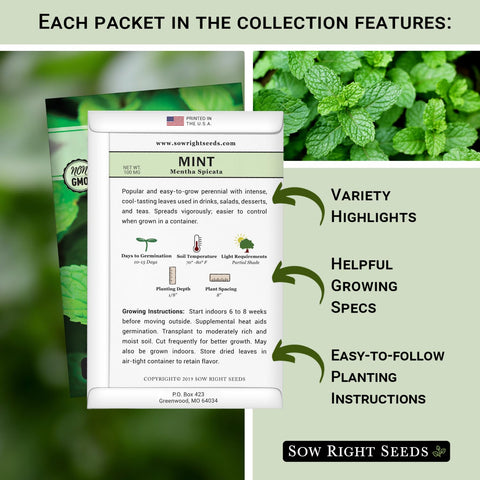 Sow Right Seeds lemon mint seeds packet for bright teas and citrusy dishes