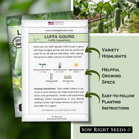 Sow Right Seeds luffa gourd vine growth from seed to climbing plant.