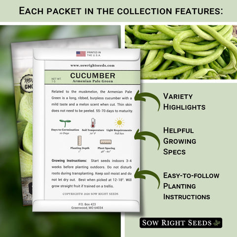 Sow Right Seeds Painted Serpent cucumber seed packet ideal for home harvests.