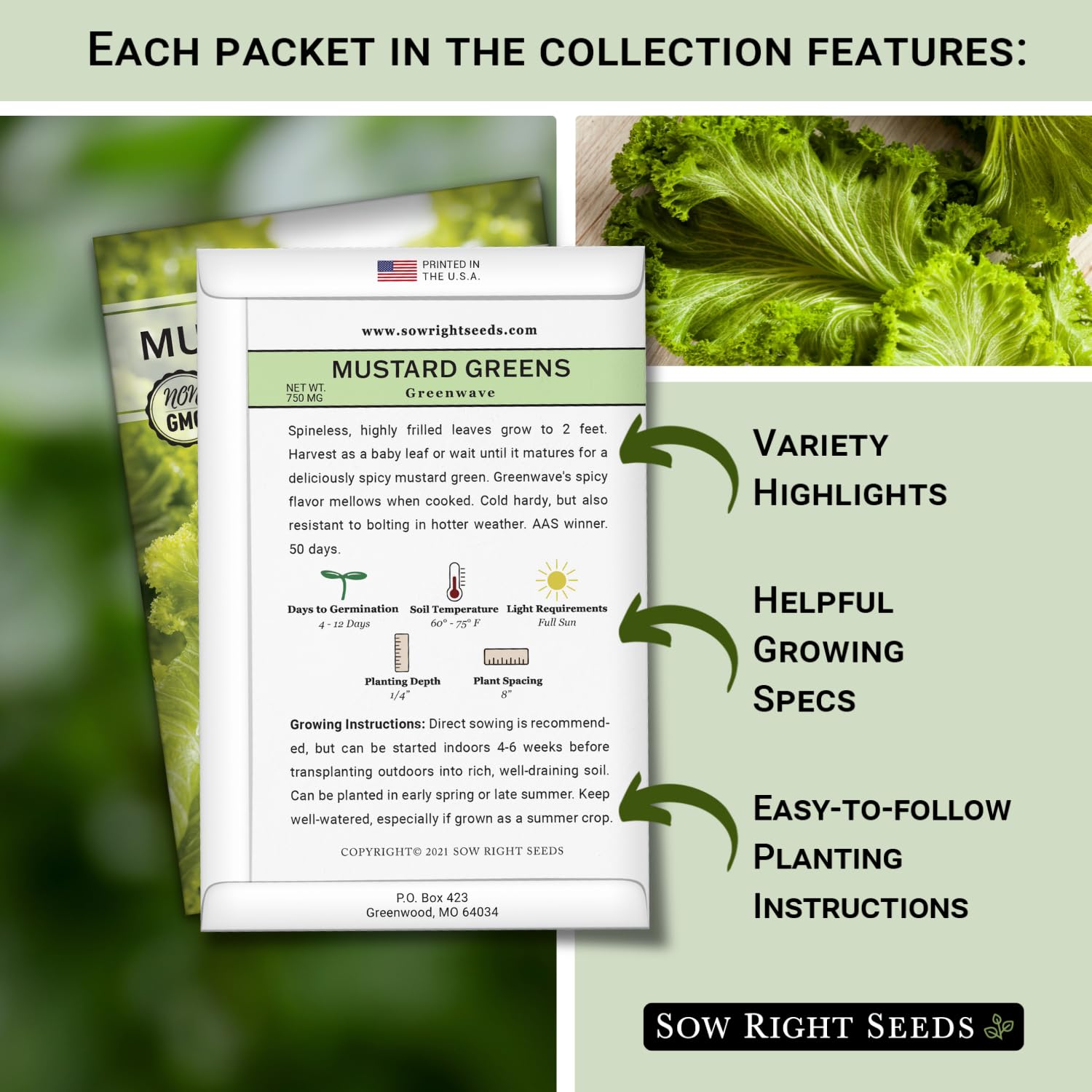 Sow Right Seeds Power Greens arugula leaves with peppery bite for salads