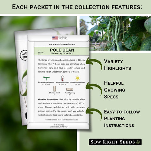 Sow Right Seeds Rattlesnake pole bean packet with vibrant pods for fresh harvest