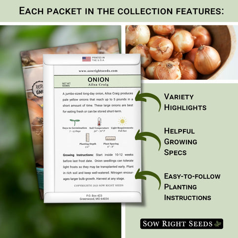 Sow Right Seeds Ringmaster onion seeds packet for sturdy long-day harvests
