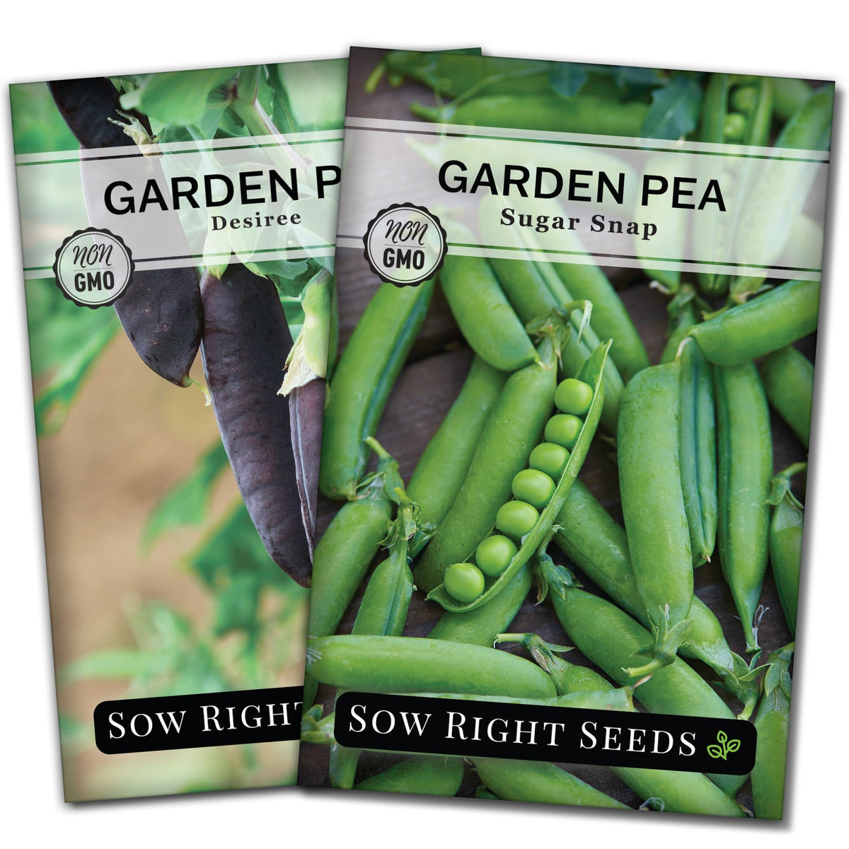 Sow Right Seeds Sugar Snap pea packets with planting instructions for home harvest.