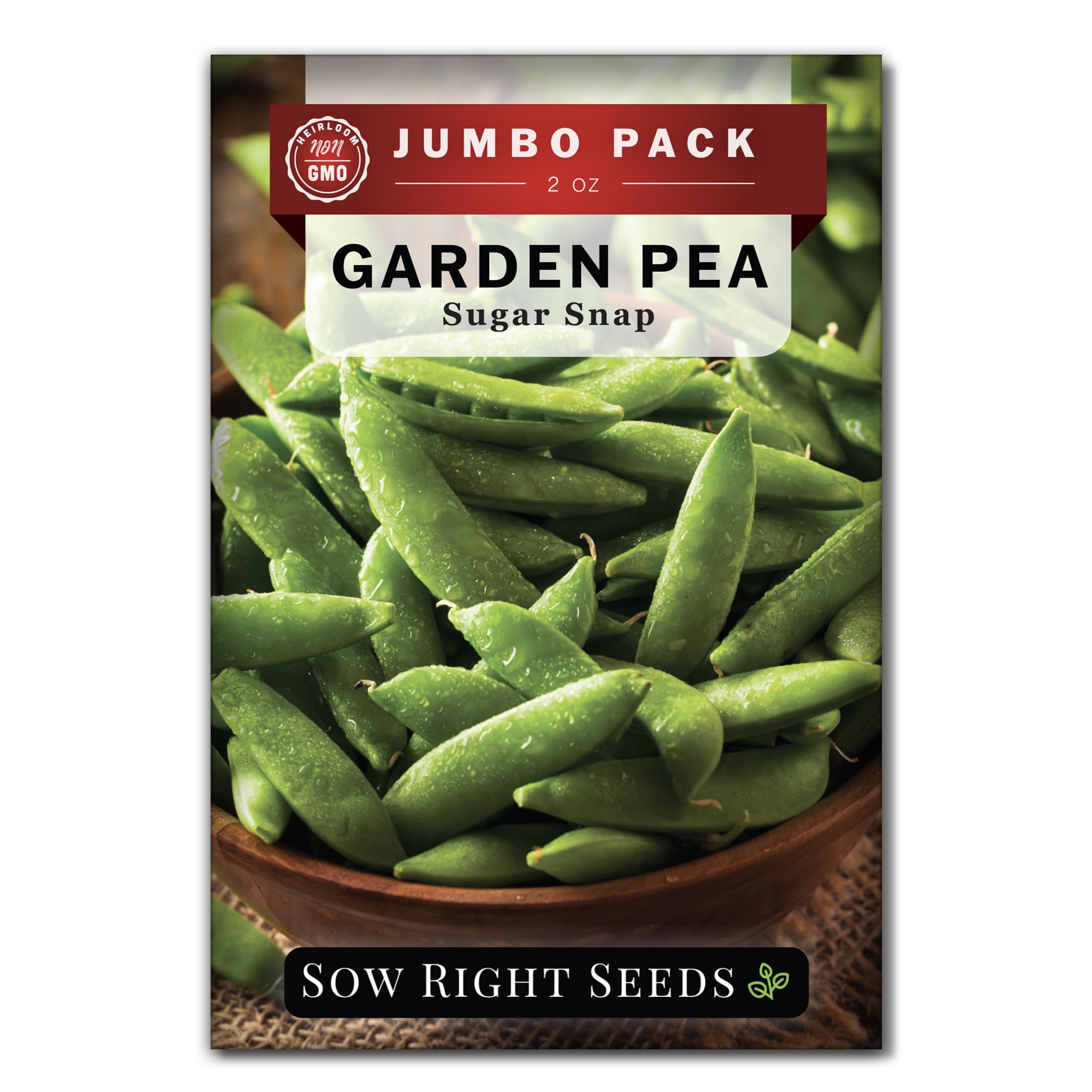 Sow Right Seeds bulk sugar snap peas packet ready for home garden planting.