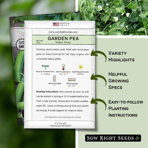 Sow Right Seeds Sugar Snap Peas vines growing tall for abundant harvest