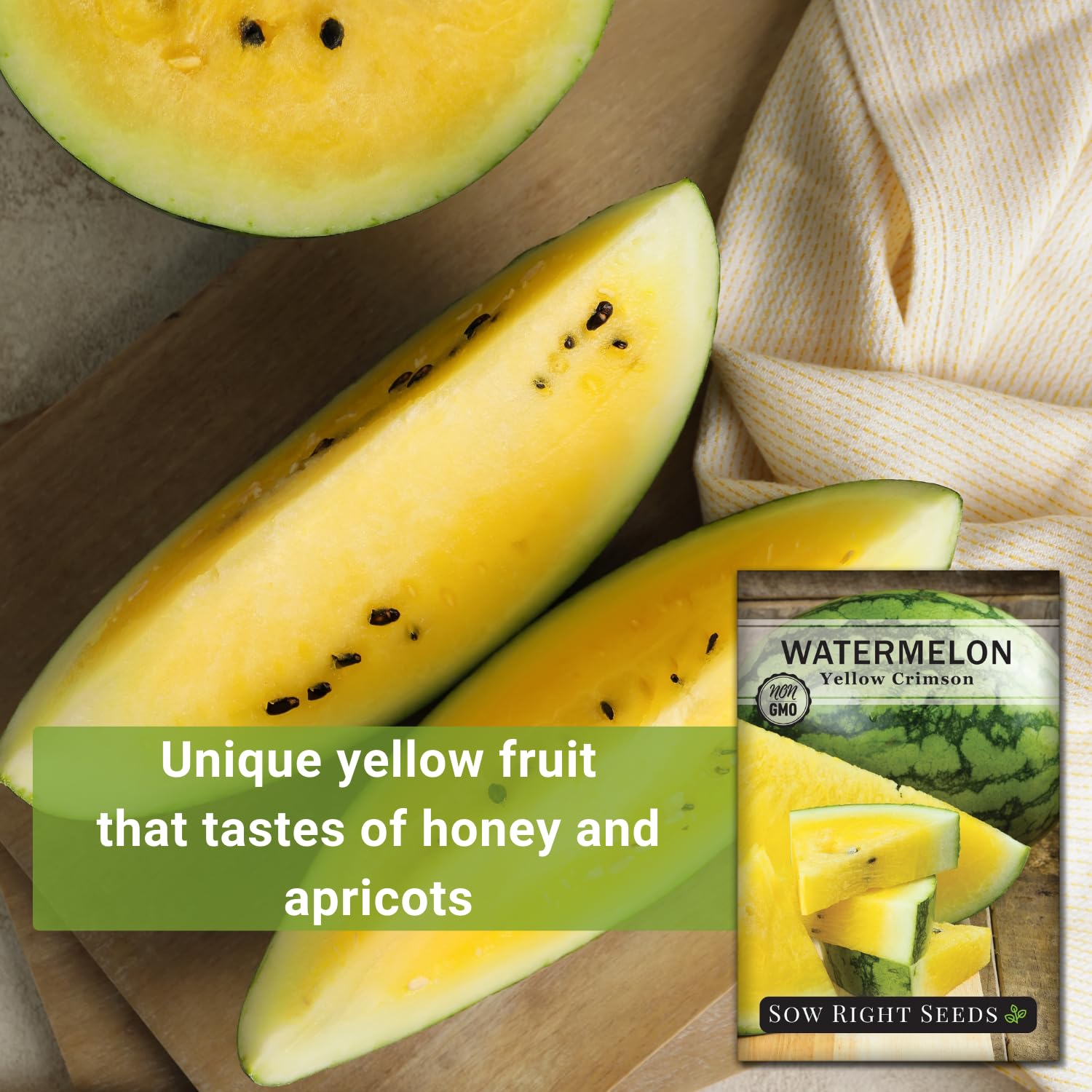 Sow Right Seeds trellis-grown watermelon on a sunny garden for space-saving home gardening.