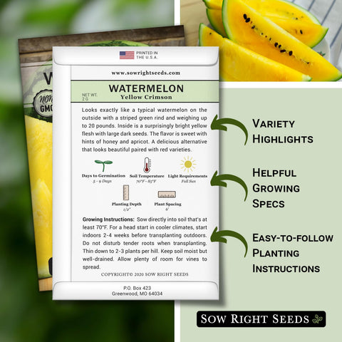 Sow Right Seeds Yellow Crimson Sweet watermelon yellow flesh close-up highlighting unique fruit.