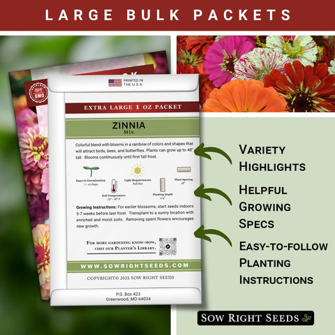 Sow Right Seeds zinnia color mix blooms bright garden color great for bed displays.