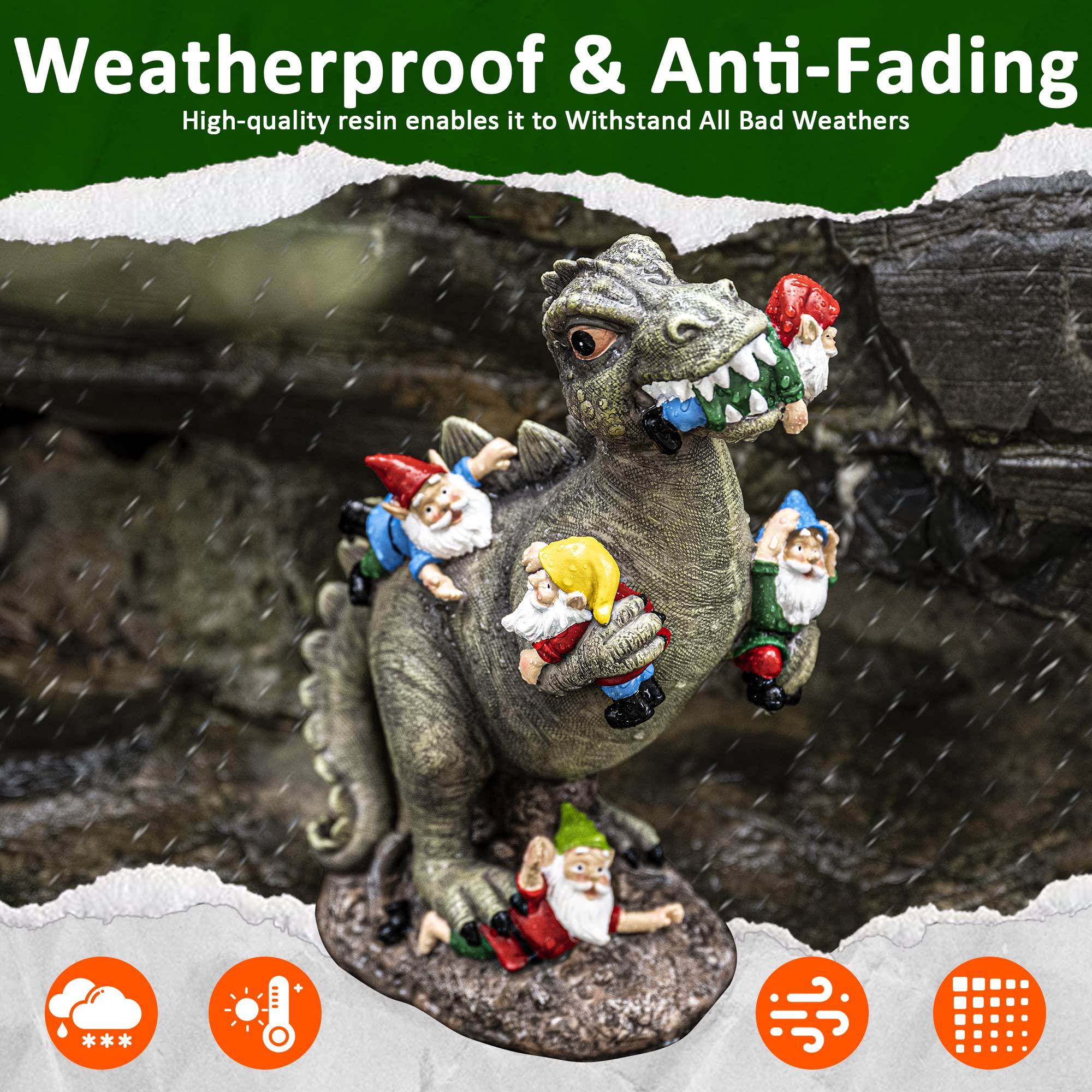 SOWSUN gnome statue with UV-resistant resin colors withstand sun and rain.