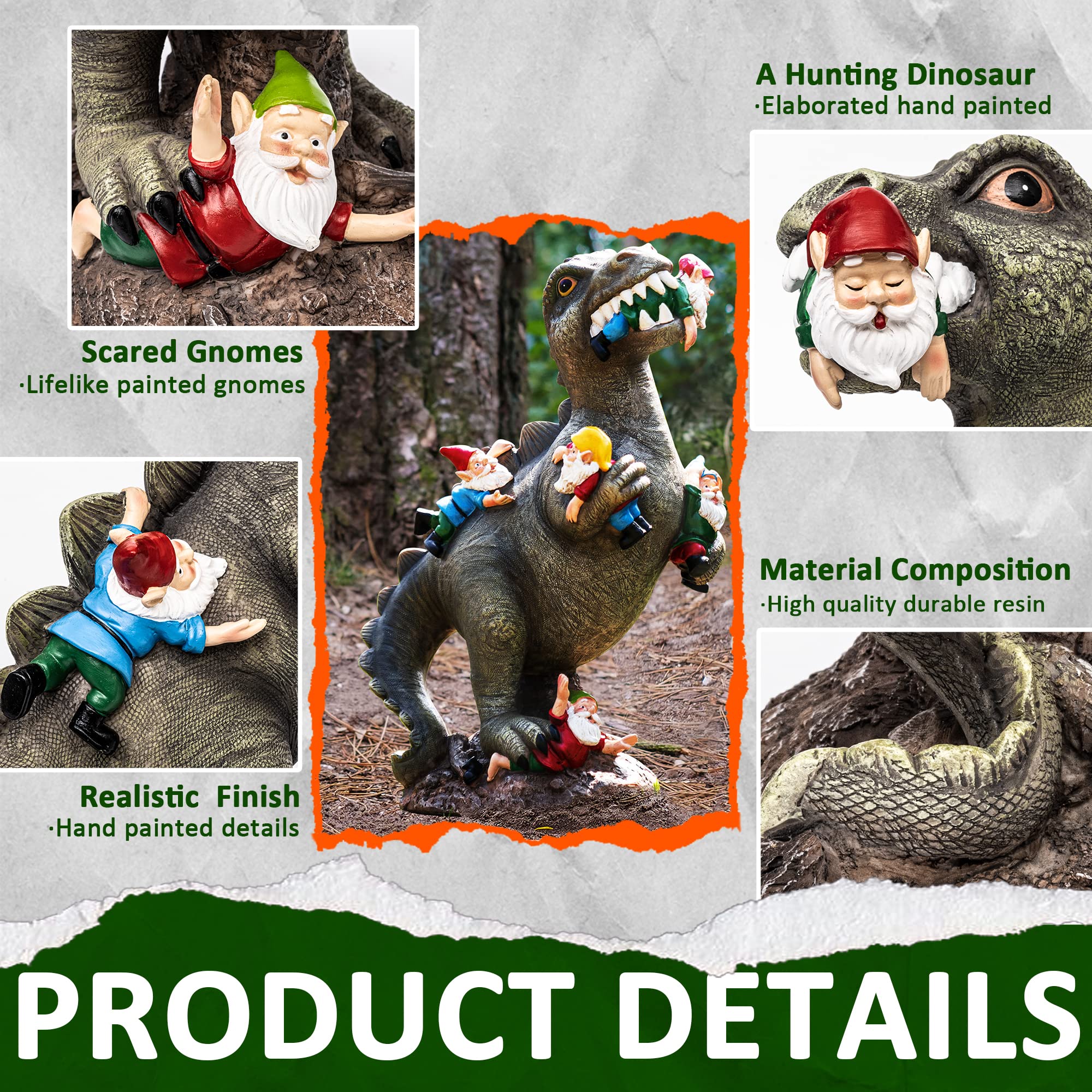 SOWSUN dinosaur gnomes side view statue suitable for garden displays.