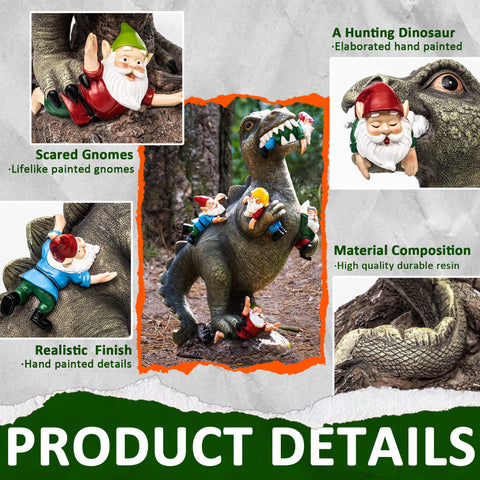 SOWSUN dinosaur gnomes side view statue suitable for garden displays.
