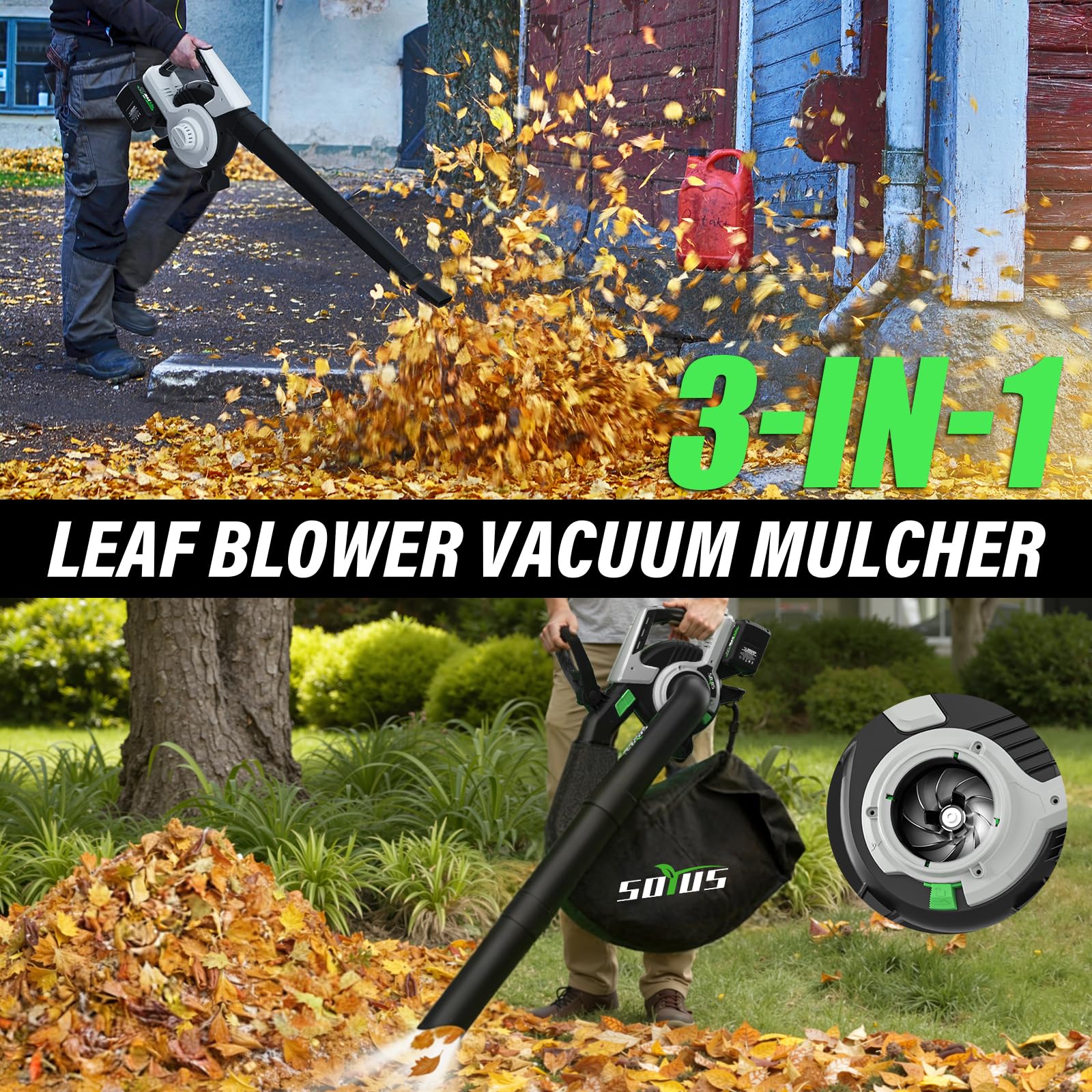 SOYUS 360CFM air flow delivering reliable performance in yard cleanup
