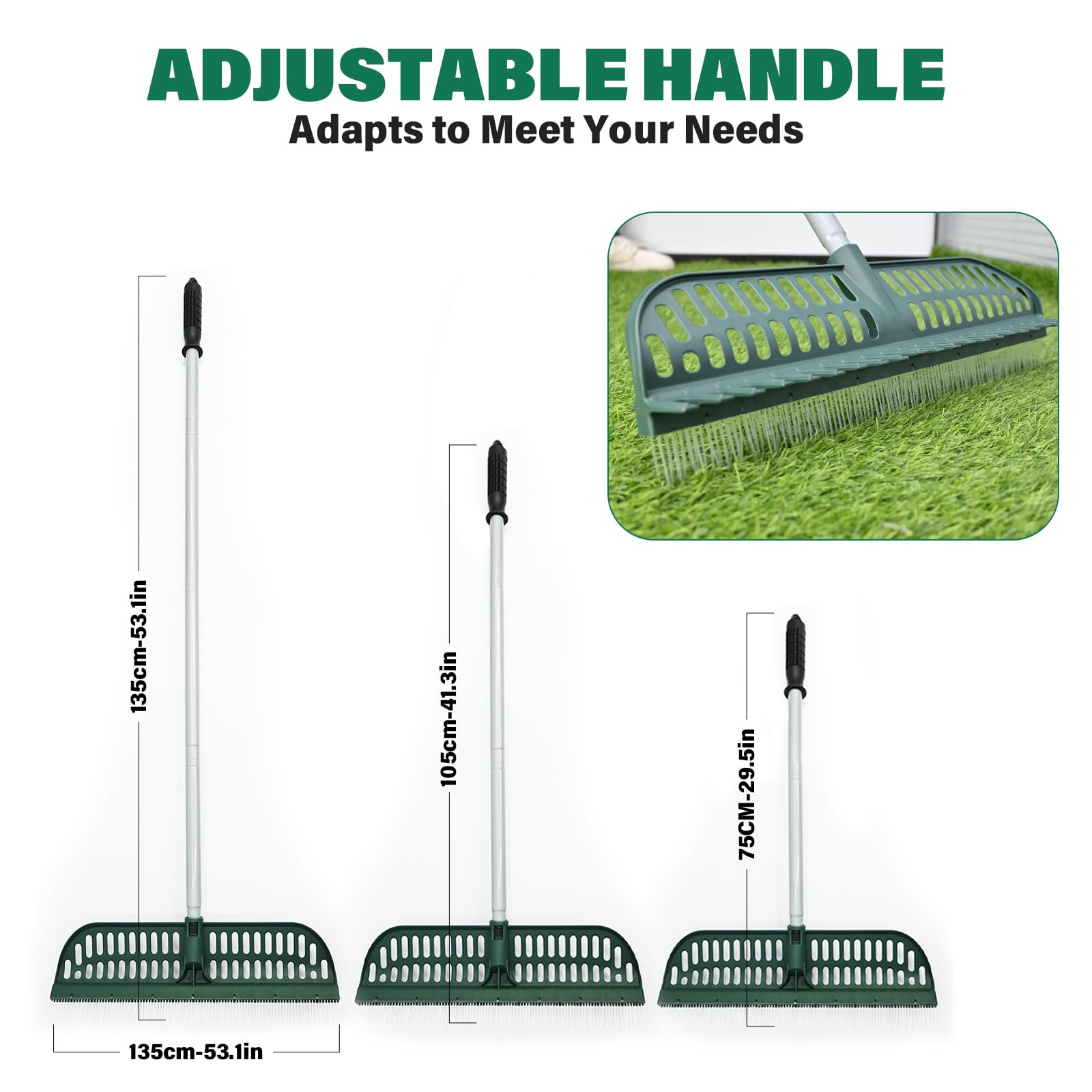 SOYUS 2-in-1 head with fine and coarse tines enables versatile debris removal