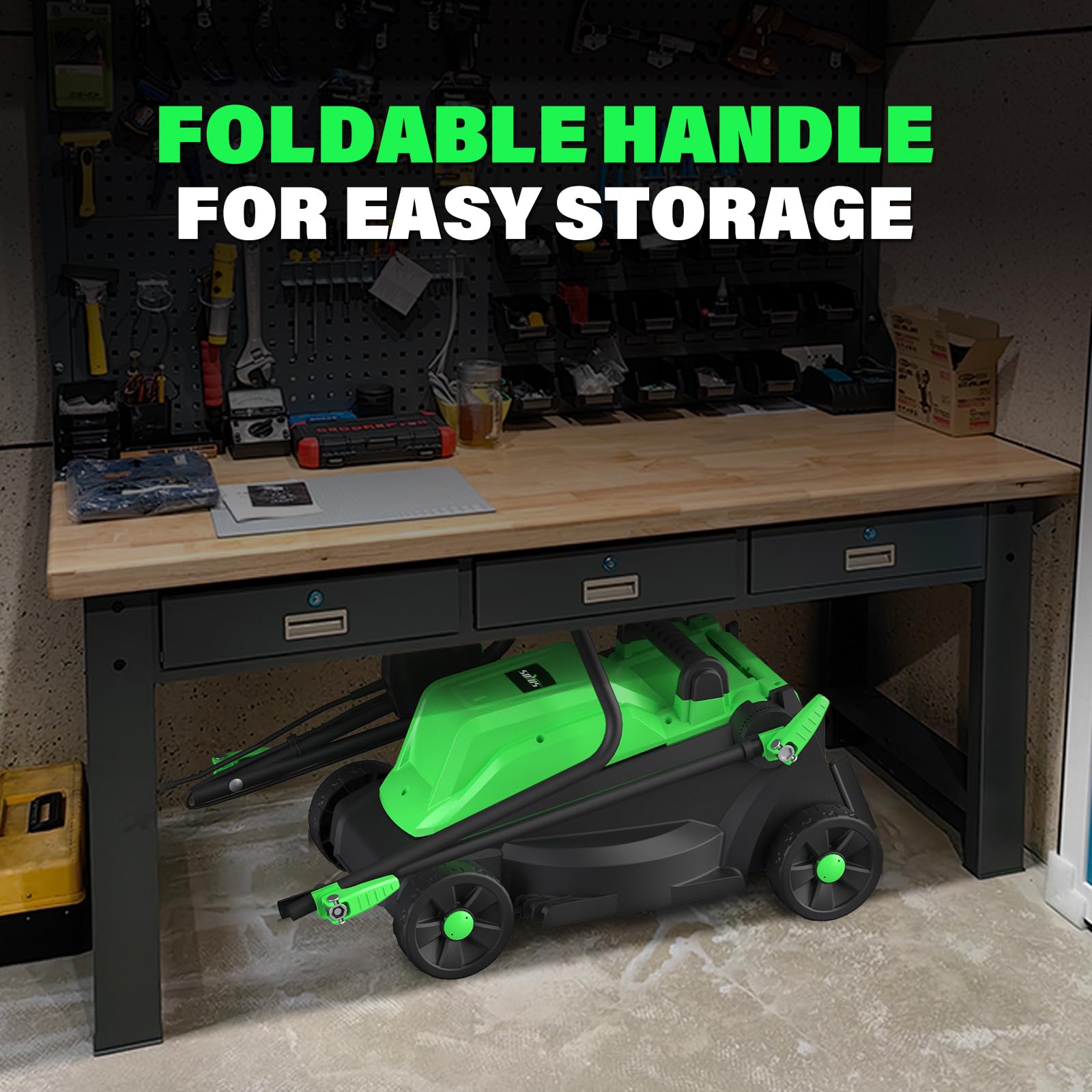 SOYUS folding-handle design enables easy storage in tight spaces