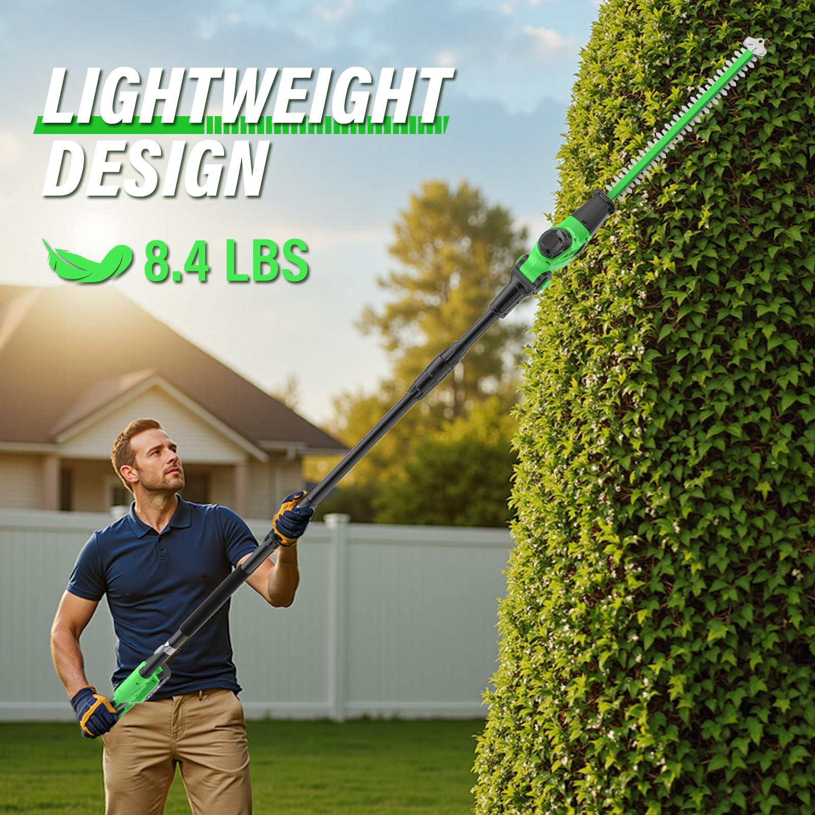SOYUS hedge trimmer with 18-inch blade for precise cuts.