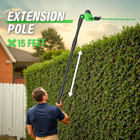 SOYUS extension reaches nine feet for high hedge maintenance.