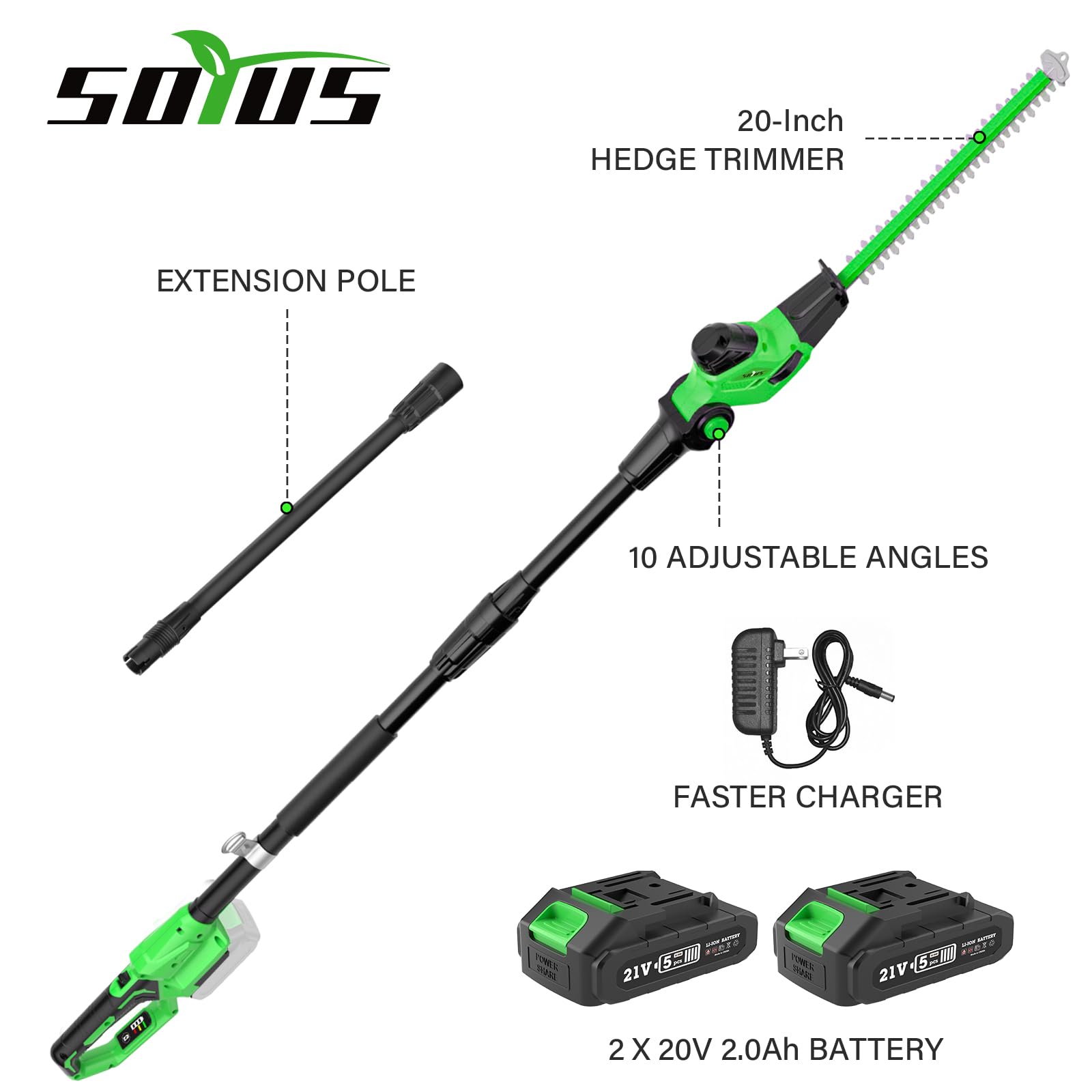 SOYUS kit includes two 20V batteries and a fast charger.