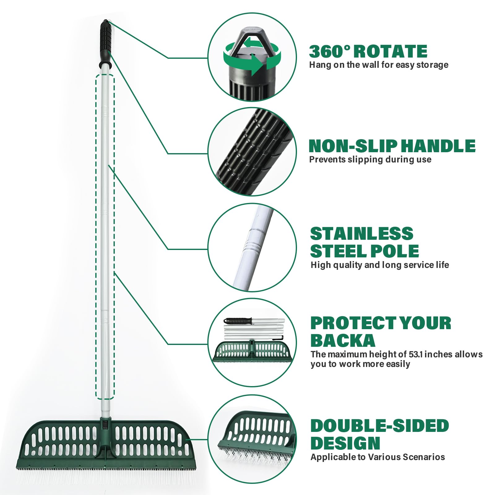 SOYUS rake used on lawn to remove leaves and pine needles