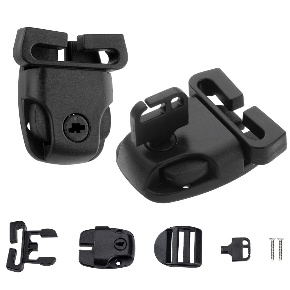 Spa latch clip assembly with slides allows adjustable strap length.