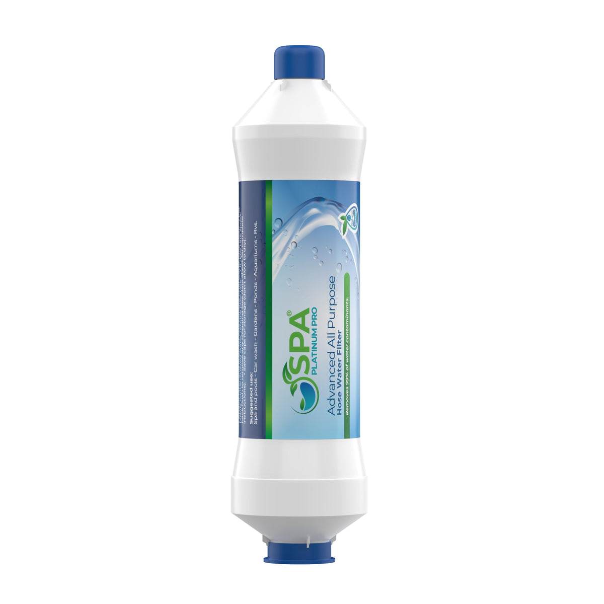 Spa Platinum Pro hose filter mounted on a garden hose for clearer water.