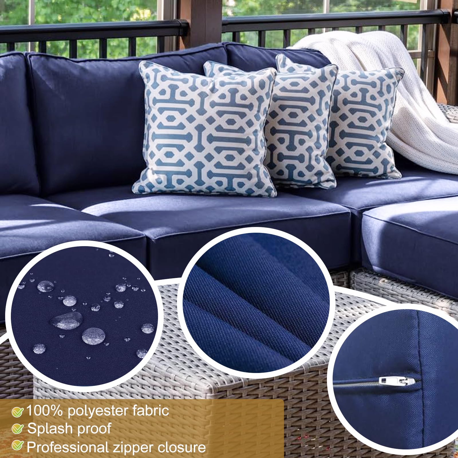 SpaceHop outdoor cushion covers use waterproof fabric to repel splashes.