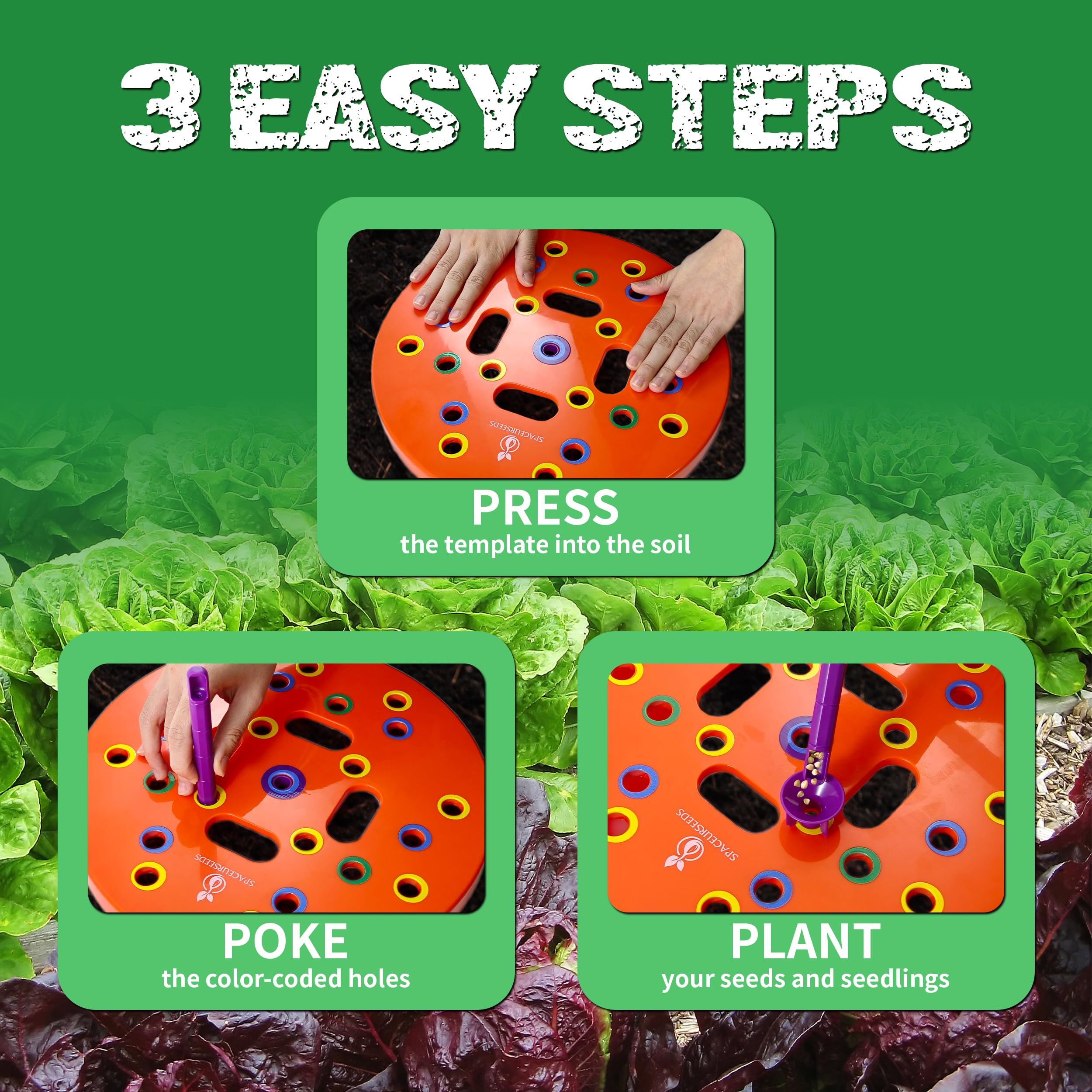 Spaceurseeds color-coded garden spacing tool visual guide boosts planning and weed reduction.