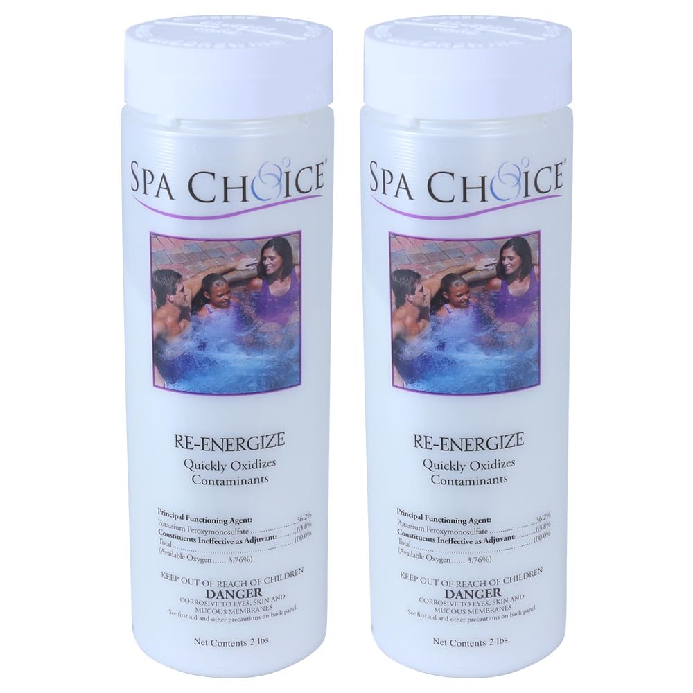 SpaChoice bottle front with 2-pound pack for crystal-clear spa water