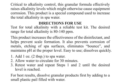 SpaChoice Alkalinity Up bottle and label showing product details