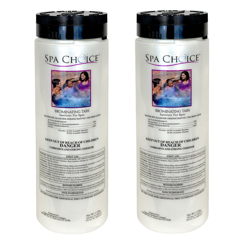 SpaChoice brominating tabs 2-pack packaging for convenient spa sanitation.
