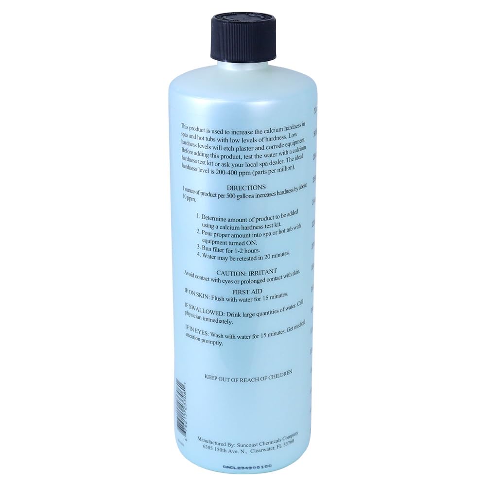 SpaChoice calcium dosing in a spa shows 1 oz addition to raise hardness