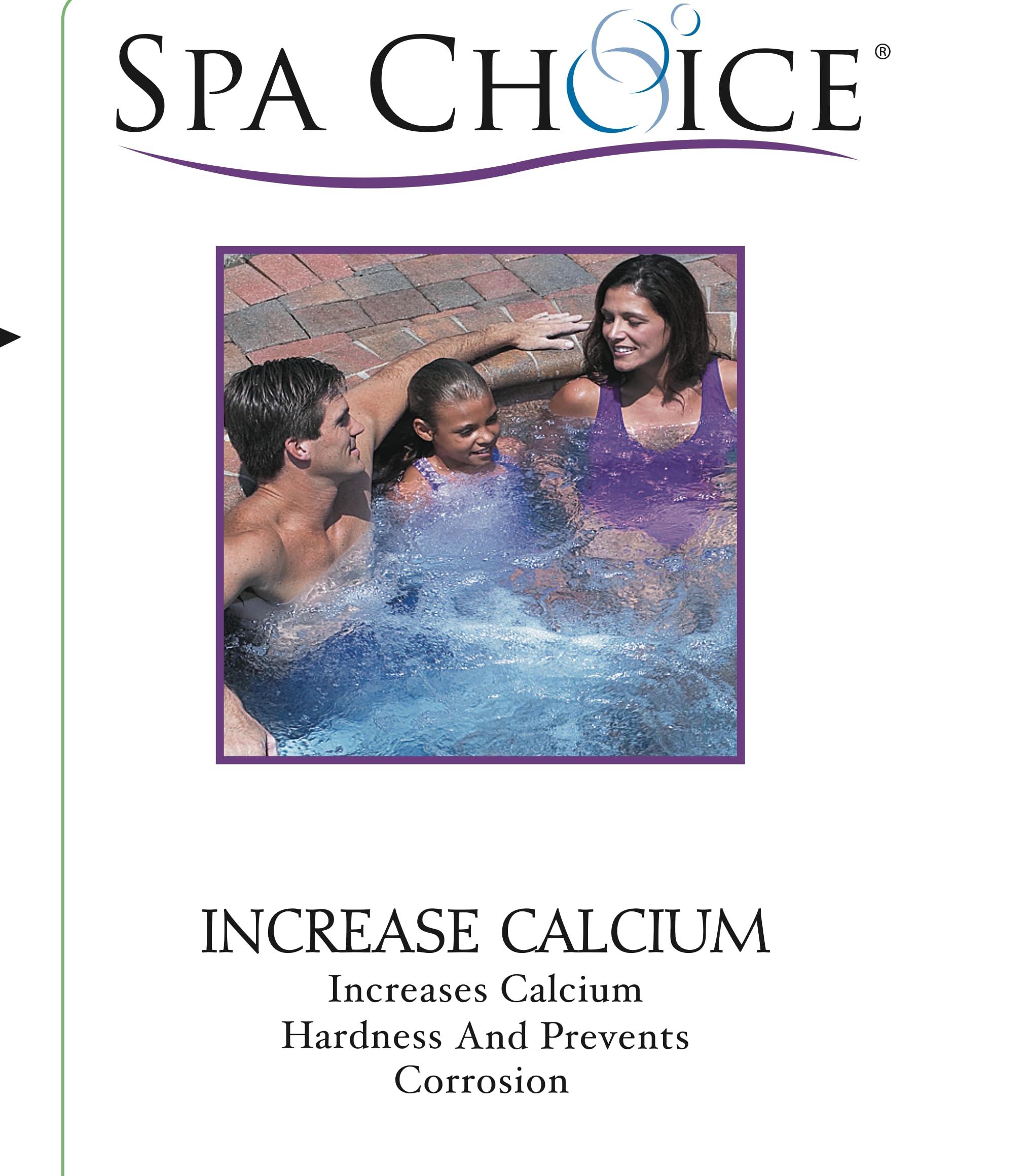 SpaChoice label close-up highlights easy steps to maintain calcium hardness