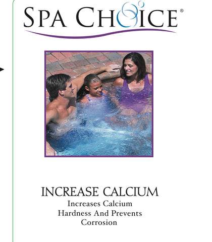 SpaChoice label close-up highlights easy steps to maintain calcium hardness