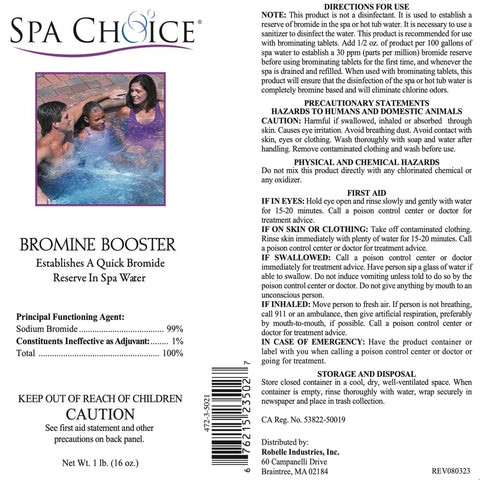 SpaChoice measuring spoon showing half-ounce dose for 100 gallons