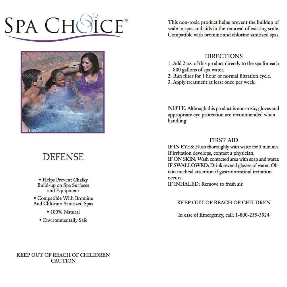 SpaChoice Premium Defense descaler applied to spa surfaces to reduce chalky residue.